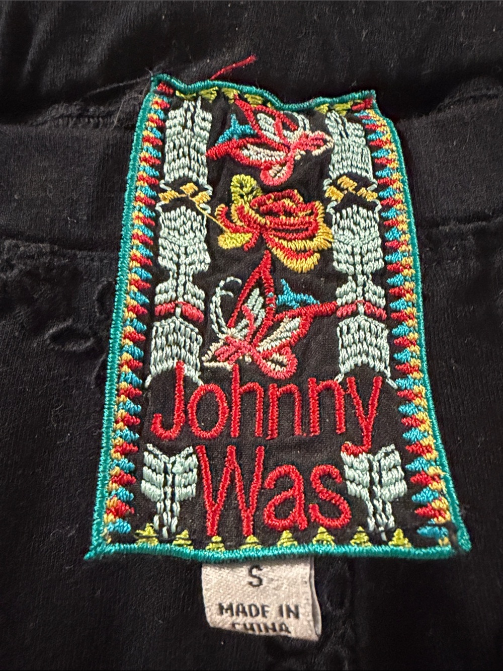 Johnny Was Black Pants with black floral pattern